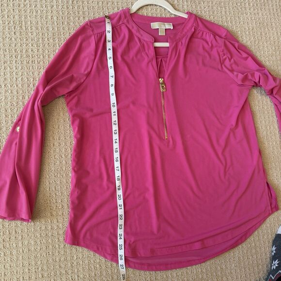 Michael Kors Women’s XL Magenta Pink Zip Front Blouse Roll Tab Sleeves - Picture 3 of 13